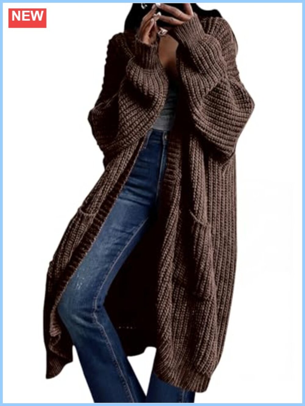 Women's Oversized Long Cardigan Sweater with Pockets Knit Open Front Duster